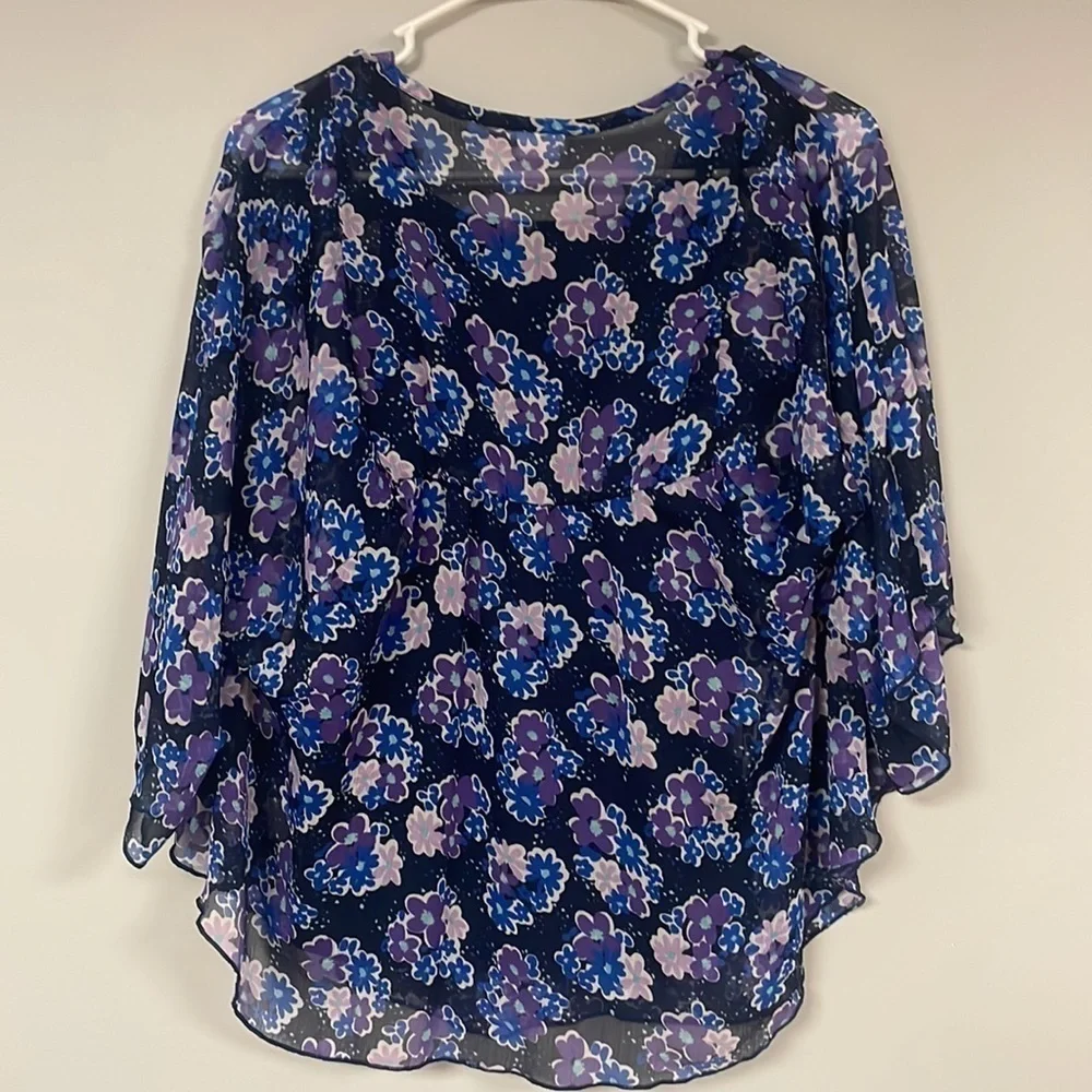 Justice layered Tank, M/L, Flowered navy, pink & purple